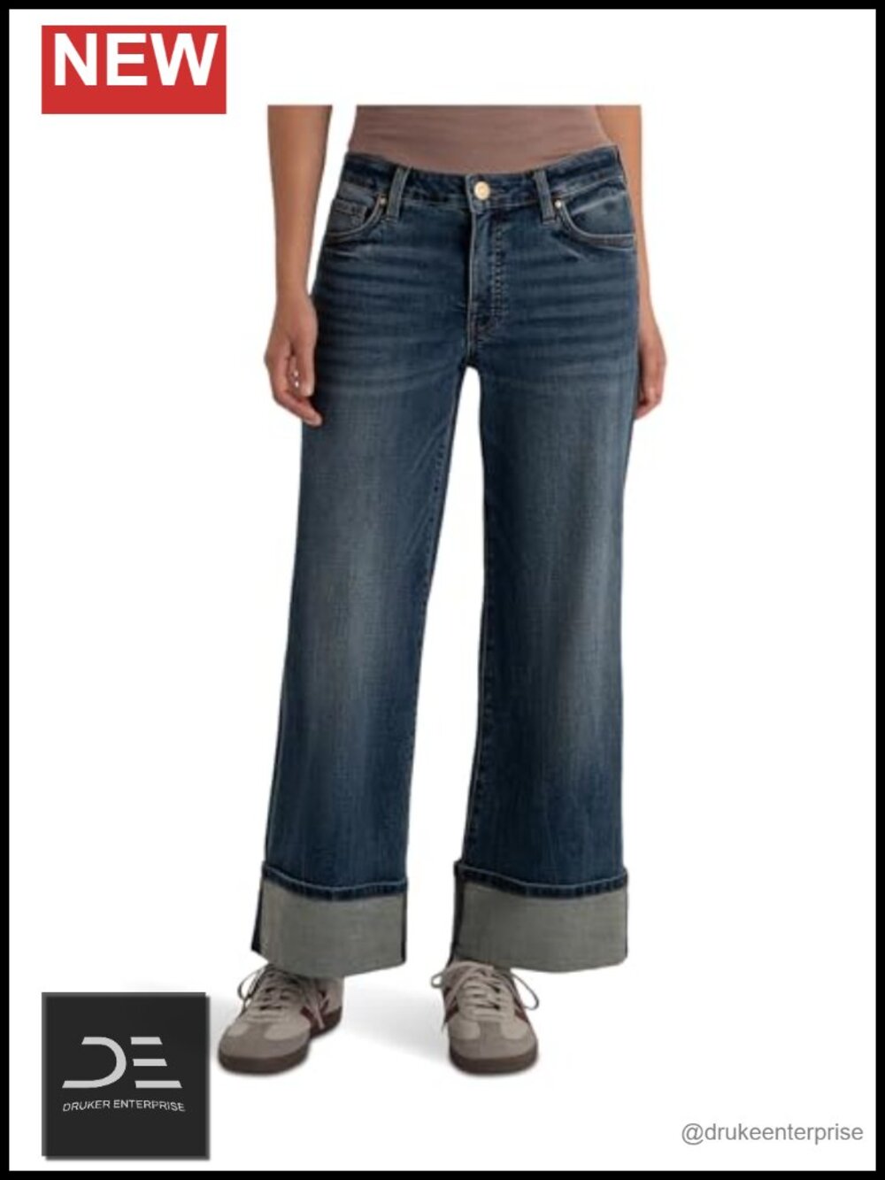 High Rise Wide Leg Denim Jeans Relaxed Fit Cotton Spandex